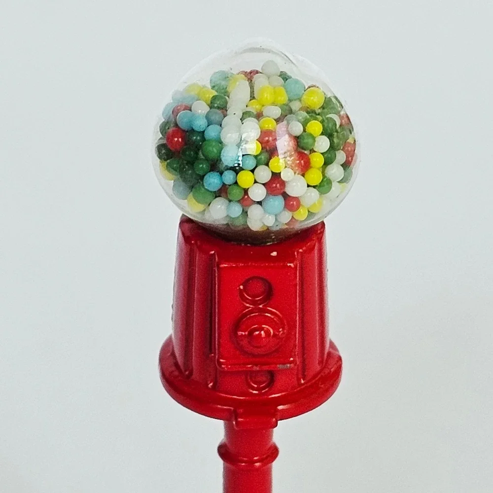 Vintage Retro Style Red Dollhouse Miniatures Wagon Tricycle Gumball Machine Set
